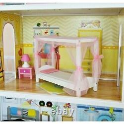 Large Wooden Doll House Mansion Monika + 17pieces of furniture fit barbies gift