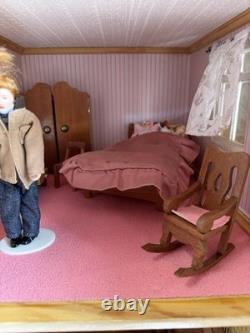 Large Wooden Dolls House Tudor Style Fully Furnished Miniature House + Figures