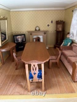 Large Wooden Dolls House Tudor Style Fully Furnished Miniature House + Figures