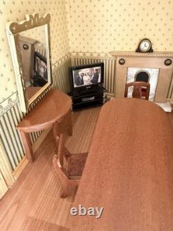 Large Wooden Dolls House Tudor Style Fully Furnished Miniature House + Figures
