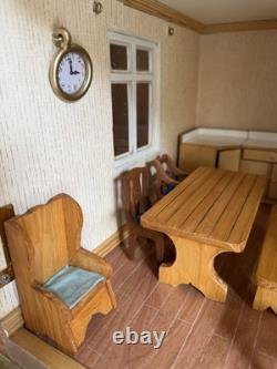 Large Wooden Dolls House Tudor Style Fully Furnished Miniature House + Figures