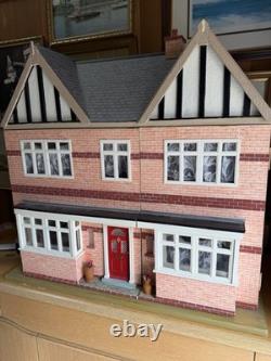 Large Wooden Dolls House Tudor Style Fully Furnished Miniature House + Figures