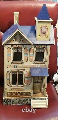 Lg Antique Gottschalk Blue Roof French Market 28 Tall Wood Litho Dollhouse