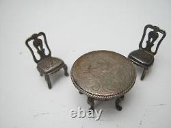 London Hallmarks Sterling Silver Miniature Dolls House Furniture Table Chairs