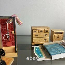Lot 37 VTG Doll Barbie House Bedroom Dressers Shower Kitchen Piano Miniature Sew