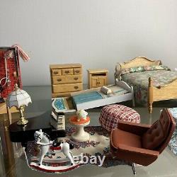 Lot 37 VTG Doll Barbie House Bedroom Dressers Shower Kitchen Piano Miniature Sew