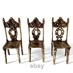 Lot of 3 Antique Vintage Miniature Brass Chairs Doll House Size Victorian Style