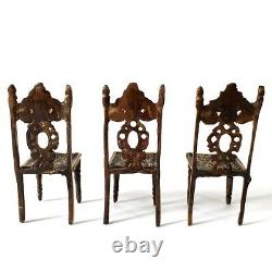 Lot of 3 Antique Vintage Miniature Brass Chairs Doll House Size Victorian Style