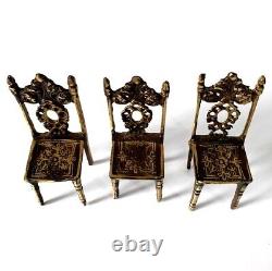 Lot of 3 Antique Vintage Miniature Brass Chairs Doll House Size Victorian Style