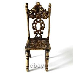 Lot of 3 Antique Vintage Miniature Brass Chairs Doll House Size Victorian Style