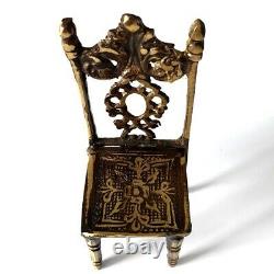 Lot of 3 Antique Vintage Miniature Brass Chairs Doll House Size Victorian Style