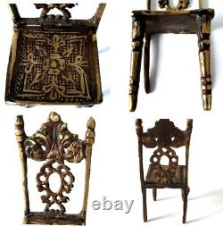 Lot of 3 Antique Vintage Miniature Brass Chairs Doll House Size Victorian Style