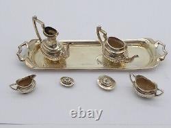 Lovely Vintage Miniature Dolls House Solid Silver Tea Set On Tray 1960