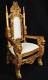 Mini Lion Throne Chair 3 Feet Tall Child Or Doll Size Gold Finish / White