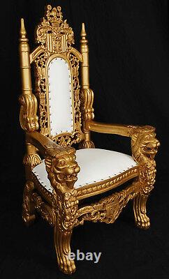MINI Lion Throne Chair 3 Feet Tall Child or Doll Size Gold finish / White