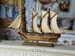 MUST SEE! Dollhouse Miniature Artisan Wood Carved Sail Ship Model 112
