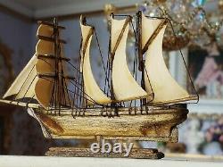 MUST SEE! Dollhouse Miniature Artisan Wood Carved Sail Ship Model 112