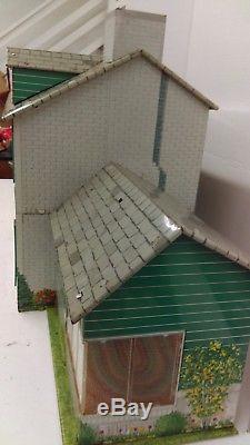 Marx 1950's Tin Litho Metal Colonial Mansion 2-Story Doll House & Sunroom Giant