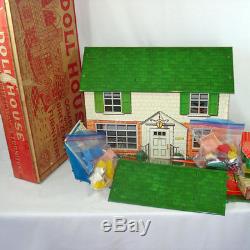 Marx 1953 Tin Litho Dollhouse Breezeway, Furniture, Original Box