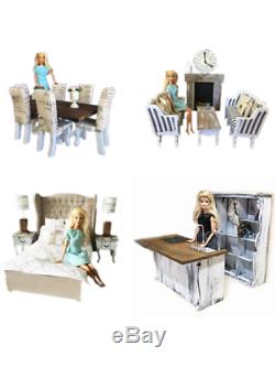 MiniMolly Dollhouse 16 Barbie Size BUNDLE Kitchen Dining Bed Lounge Furniture