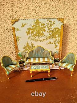 Miniature 1/12 Living Room Rokoko Chinoiserie Louis XVI Dollhouse Unique OOAK