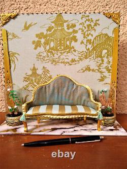 Miniature 1/12 Living Room Rokoko Chinoiserie Louis XVI Dollhouse Unique OOAK