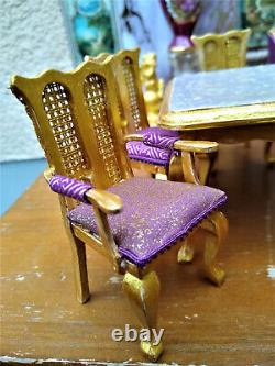 Miniature 1/12 Salon Rococo Table + Six Chairs Louis XVI Dollhouse Unique OOAK