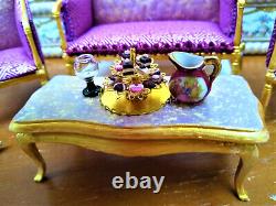 Miniature 1/12 Salon Rococo Table + Six Chairs Louis XVI Dollhouse Unique OOAK