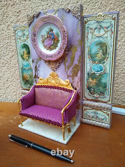 Miniature 1/12 Salon Rococo Wall Panels with Decor Louis XVI Dollhouse Unique OOAK