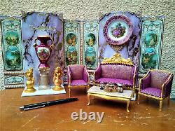 Miniature 1/12 Salon Rococo Wall Panels with Decor Louis XVI Dollhouse Unique OOAK