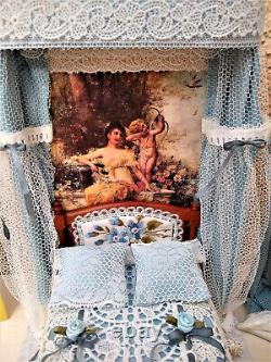 Miniature 1/12 Scale Bedroom with Mural Dollhouse Unique OOAK
