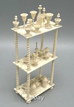 Miniature Antique Dollhouse Hand Carved Turned Etagere Shelves 23 Accessories