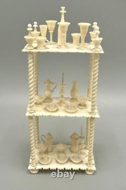 Miniature Antique Dollhouse Hand Carved Turned Etagere Shelves 23 Accessories