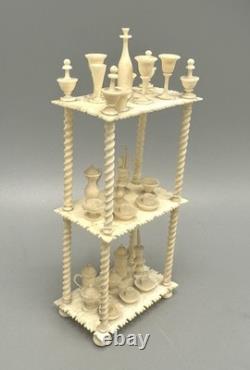 Miniature Antique Dollhouse Hand Carved Turned Etagere Shelves 23 Accessories
