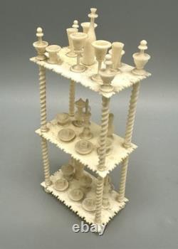 Miniature Antique Dollhouse Hand Carved Turned Etagere Shelves 23 Accessories