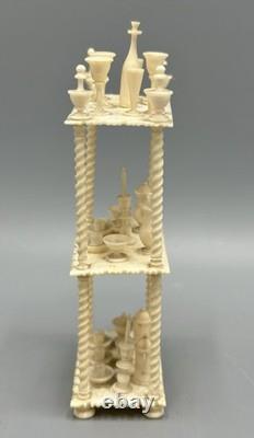 Miniature Antique Dollhouse Hand Carved Turned Etagere Shelves 23 Accessories