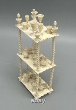 Miniature Antique Dollhouse Hand Carved Turned Etagere Shelves 23 Accessories