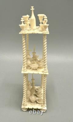Miniature Antique Dollhouse Hand Carved Turned Etagere Shelves 23 Accessories