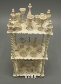 Miniature Antique Dollhouse Hand Carved Turned Etagere Shelves 23 Accessories