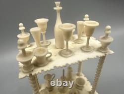 Miniature Antique Dollhouse Hand Carved Turned Etagere Shelves 23 Accessories