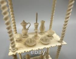 Miniature Antique Dollhouse Hand Carved Turned Etagere Shelves 23 Accessories