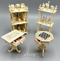 Miniature Antique Dollhouse Hand Carved Turned Etagere Shelves 23 Accessories