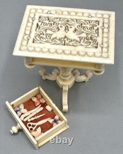 Miniature Antique Dollhouse Library Work Table Hand Carved Filigree Love Birds