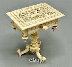 Miniature Antique Dollhouse Library Work Table Hand Carved Filigree Love Birds