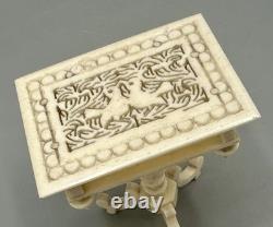 Miniature Antique Dollhouse Library Work Table Hand Carved Filigree Love Birds