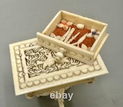 Miniature Antique Dollhouse Library Work Table Hand Carved Filigree Love Birds
