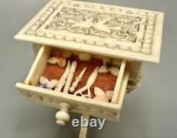 Miniature Antique Dollhouse Library Work Table Hand Carved Filigree Love Birds