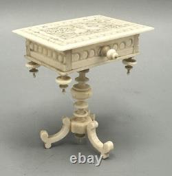 Miniature Antique Dollhouse Library Work Table Hand Carved Filigree Love Birds