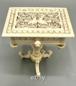 Miniature Antique Dollhouse Library Work Table Hand Carved Filigree Love Birds