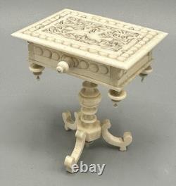 Miniature Antique Dollhouse Library Work Table Hand Carved Filigree Love Birds
